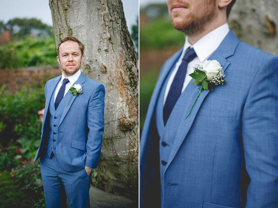 Groom blue suit wedding photography