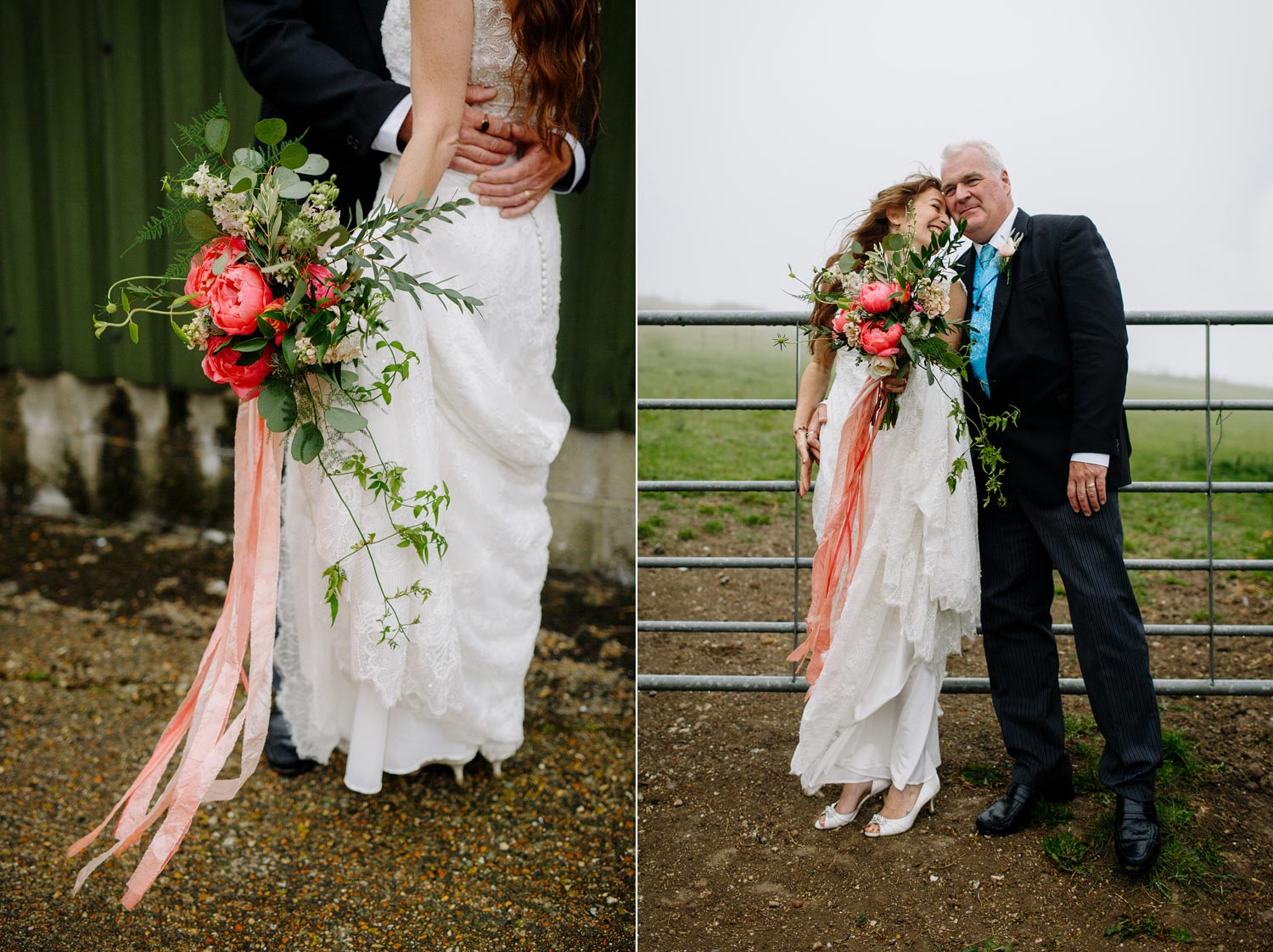 Gorgeous bouquet with peonies and roses at a Pangdean Barn wedding