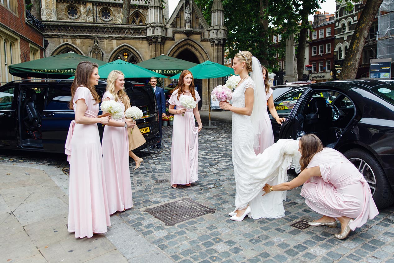 A bride arrives at the St Mary Abbots church in Kensington London.